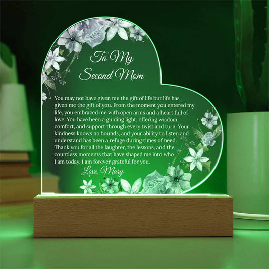 Personalized Second Mom Acrylic Heart Plaque