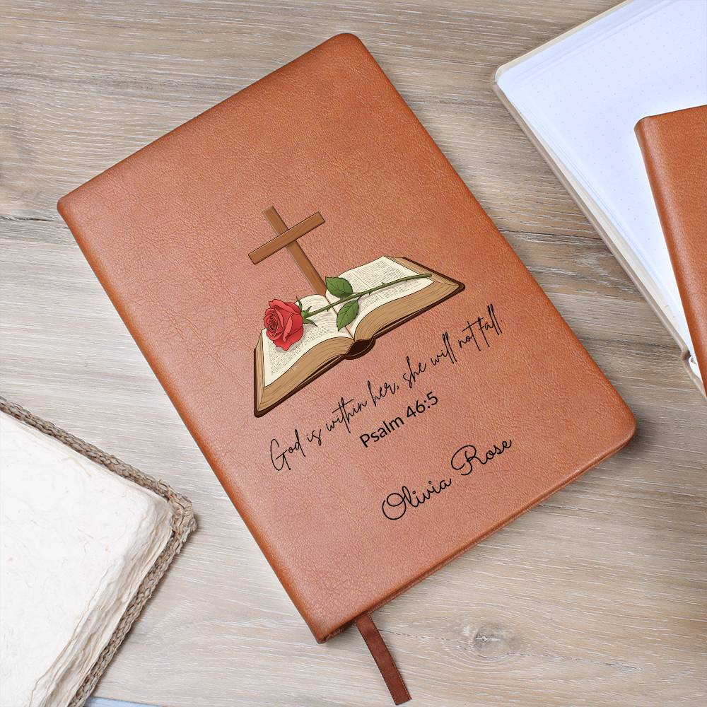 Personalized Bible Verse Journal, Psalm 46:5, Leather Notebook, Christian Gift for Women, Custom Name Scripture Keepsake