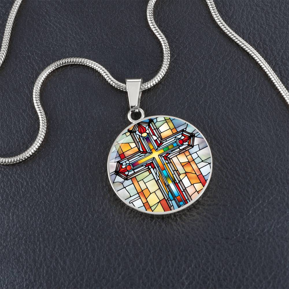 Stained Glass Cross Pendant Necklace