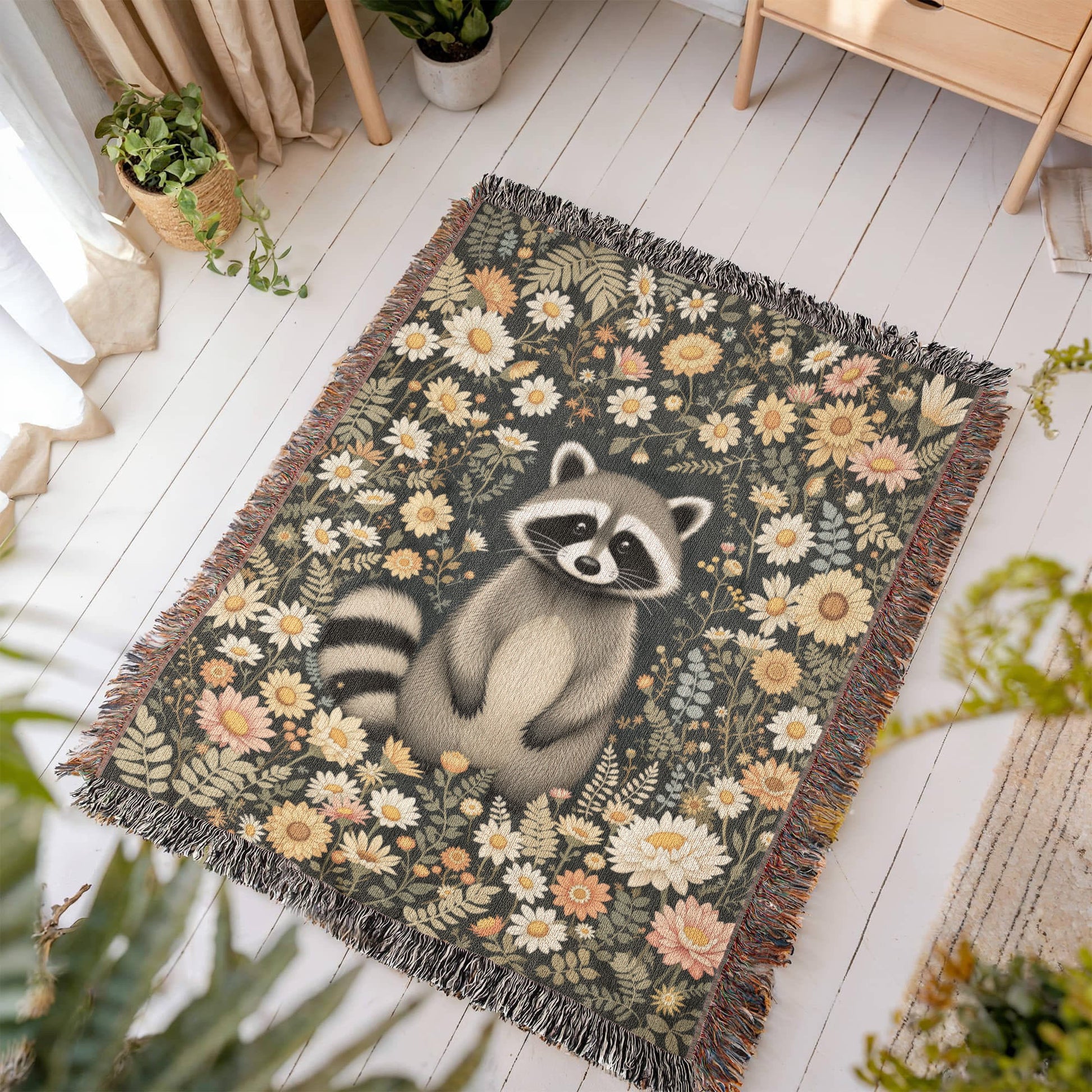 Raccoon Woven Cotton Throw Blanket-[Heartfelt Family Gift]