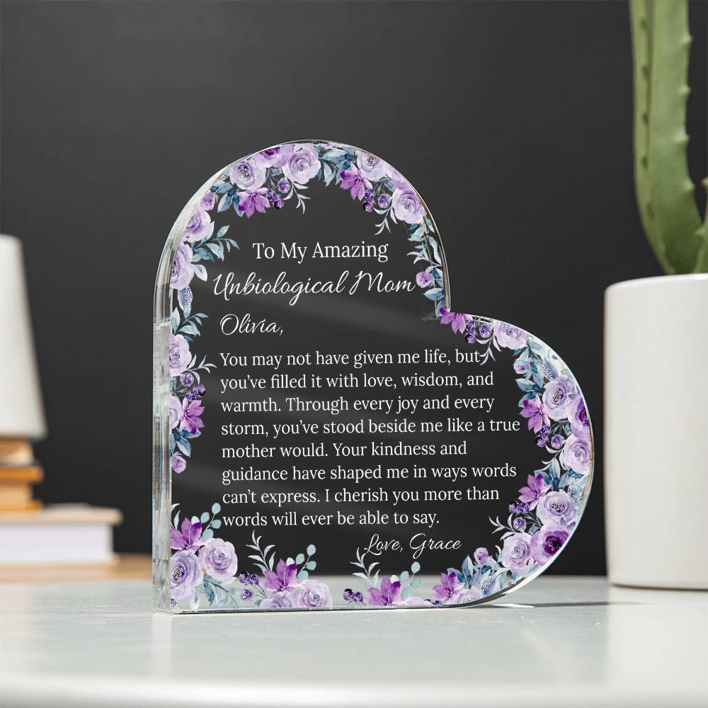 Personalized Unbiological Mom Heart Plaque