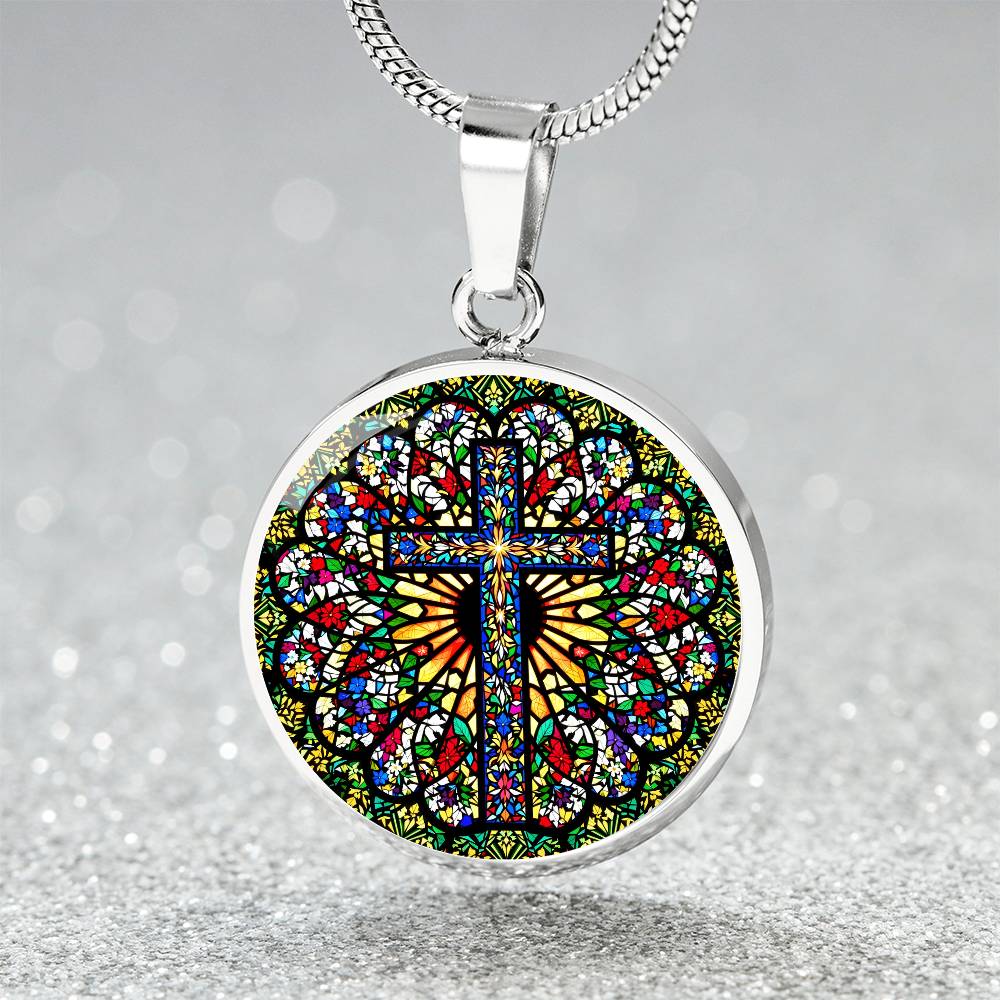 Stained Glass Style Cross Pendant Necklace