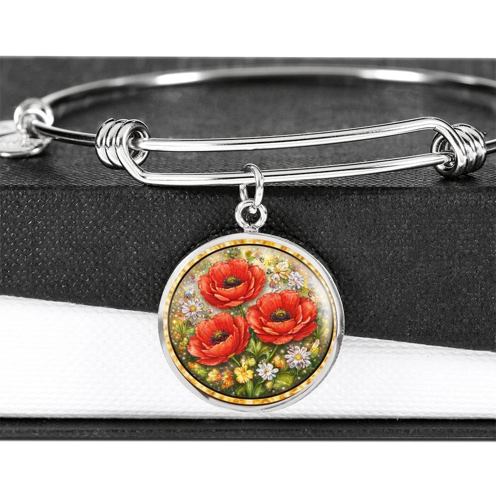 Red Poppy Flowers Personalized Engraved Necklace Bracelet or Keychain