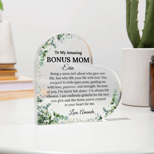 Personalized Bonus Mom Heart Plaque