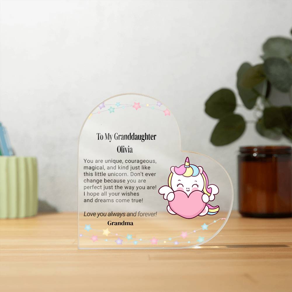 Daughter Unicorn Acrylic Heart Plaque