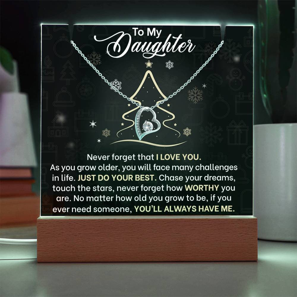 Daughter Christmas LED Acrylic Heart Necklace & Plaque-[Heartfelt Family Gift]