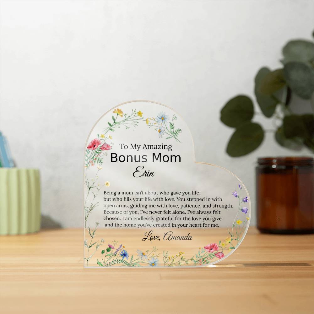 Personalized Bonus Mom Heart Plaque