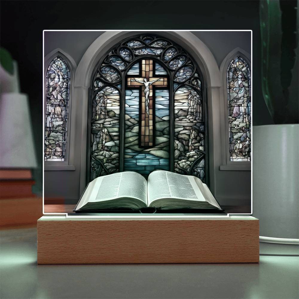 Christian Decor Holy Bible and Stained Glass Cross-[Heartfelt Family Gift]