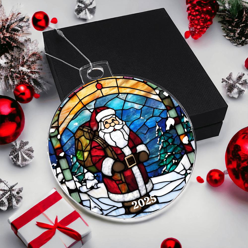 Santa Stained Glass Ornament