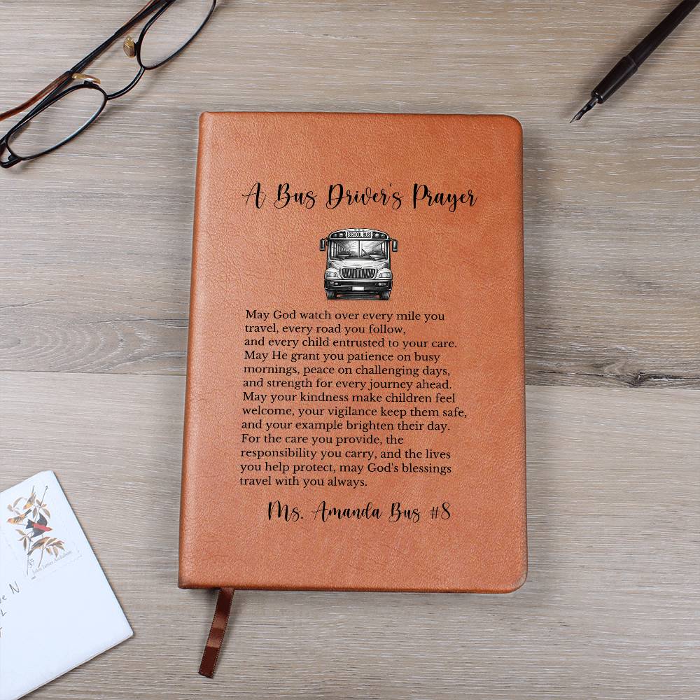 Bus Driver Prayer Journal Gift, Personalized Leather Notebook, School Bus Driver Keepsake