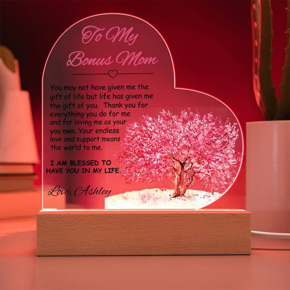 To My/Our Bonus Mom Acrylic Heart Plaque Gift-[Heartfelt Family Gift]