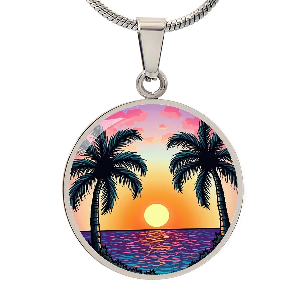 Palm Tree Beach Necklace with Engraving