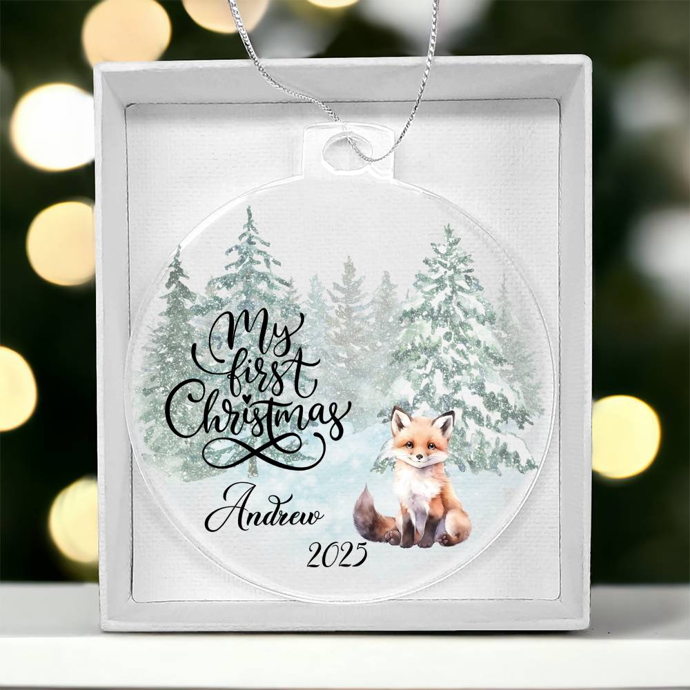 Baby's 1st Christmas Raccoon Woodland Acrylic Ornament