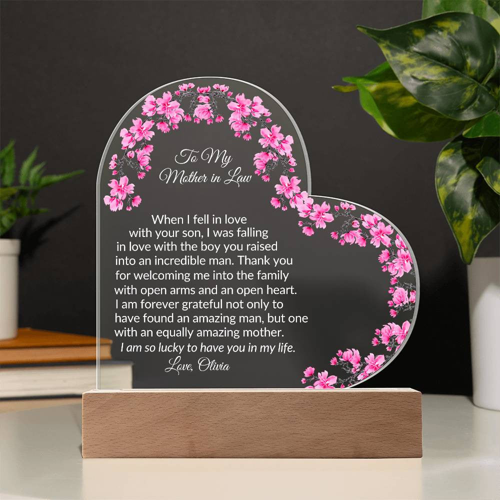 Mother in Law Led Heart Plaque