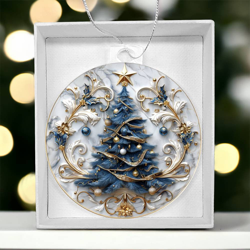 Blue Gold Christmas Tree Acrylic Christmas Ornament-[Heartfelt Family Gift]