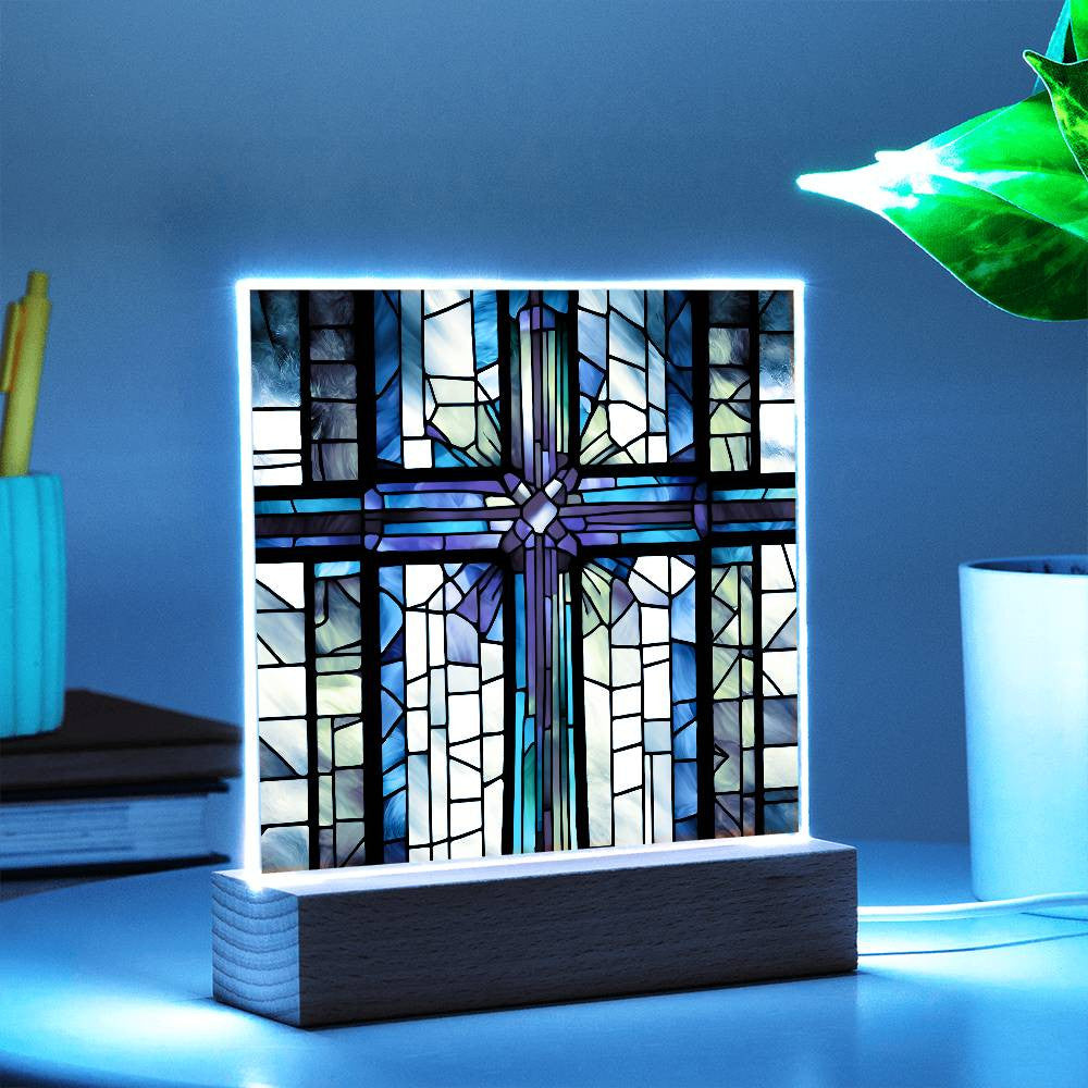 LED Acrylic Cross - Baptism Easter and Confirmation Gift - Faux Stained Glass Decor