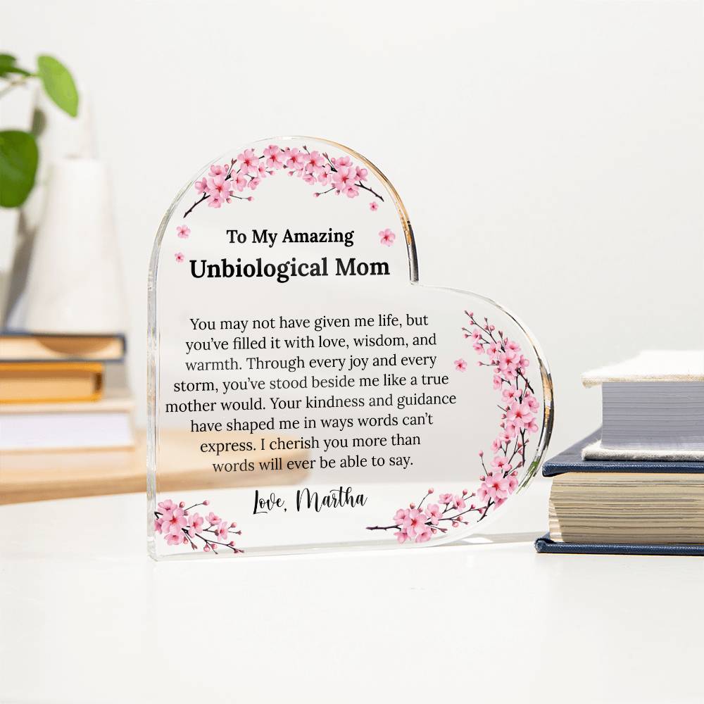 Personalized Unbiological Mom Heart Plaque