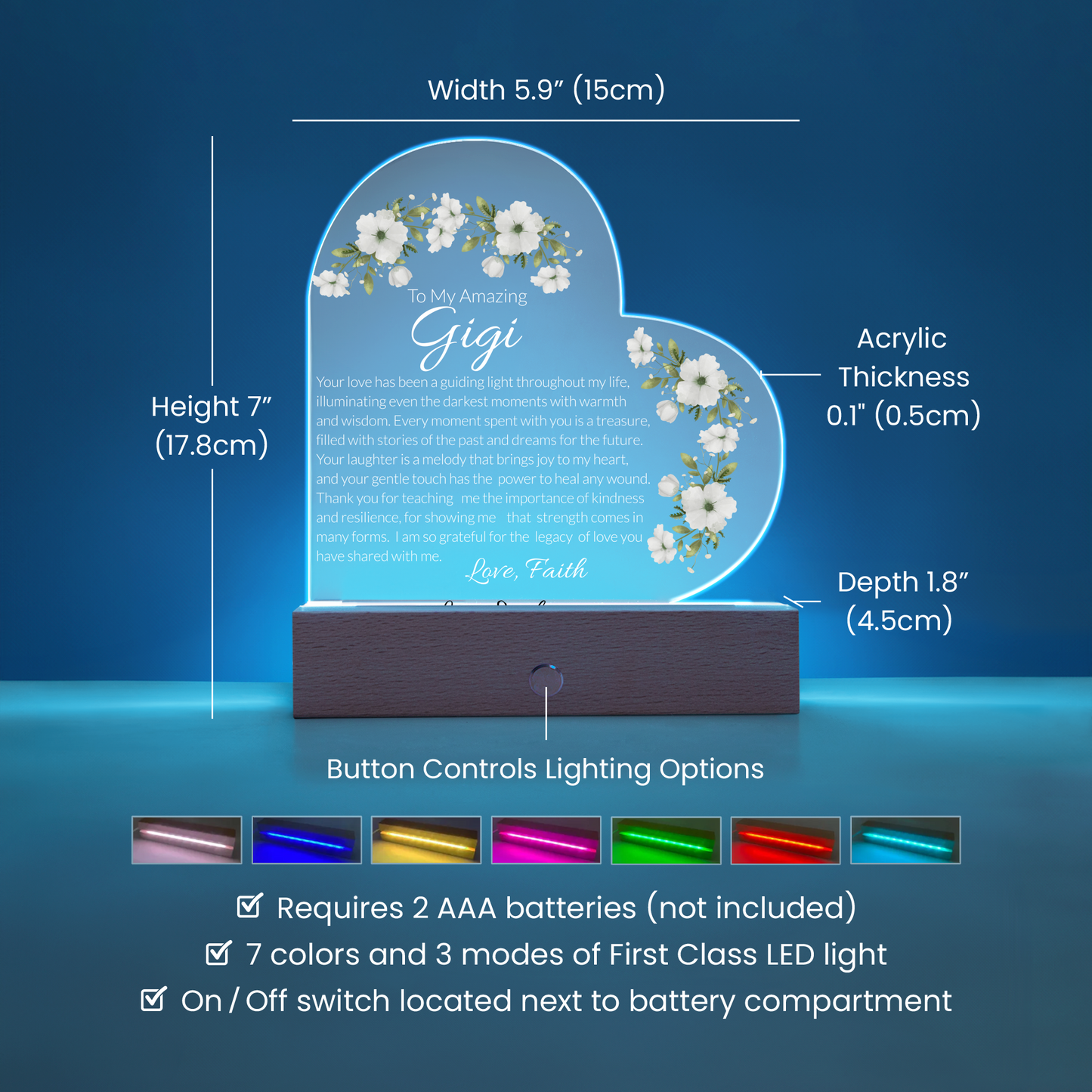 Gigi Acrylic Heart Plaque, Heart Plaque for Grandma, Personalized Grandma Gift, Sentimental Keepsake, Floral Acrylic Decor, Mother's Day Gift