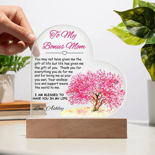 To My/Our Bonus Mom Acrylic Heart Plaque Gift-[Heartfelt Family Gift]