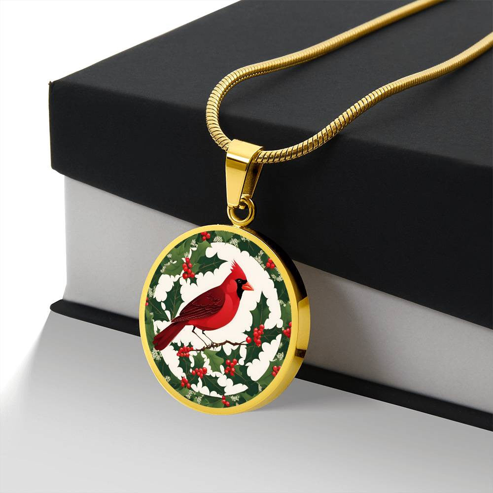 Cardinal and Hollyberry Necklace December Birthday Christmas Pendant-[Heartfelt Family Gift]