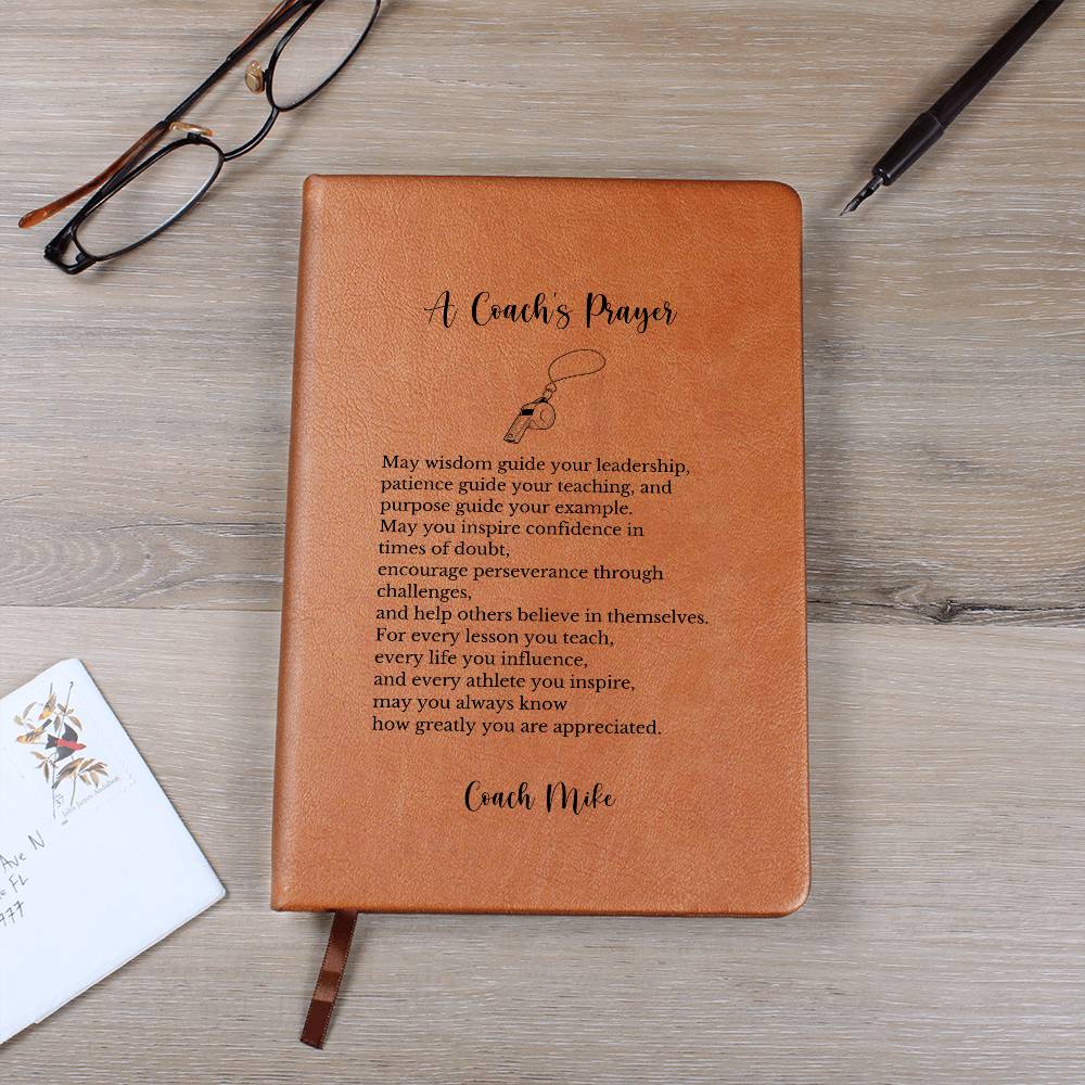 A Coach's Prayer Journal Gift, Vegan Leather Customizable Notebook, End of Season Coach Gift, Personalized Retirement Keepsake