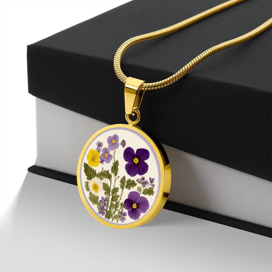 February Birth Flower Necklace Violets Pendant-[Heartfelt Family Gift]