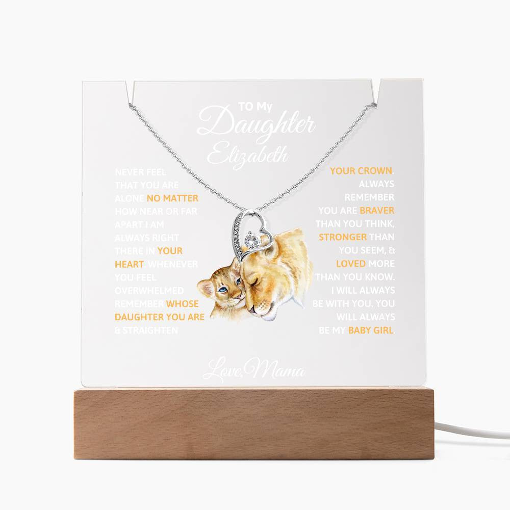 Daughter from Mom  LED Acrylic Heart Necklace Plaque Gift Set-[Heartfelt Family Gift]