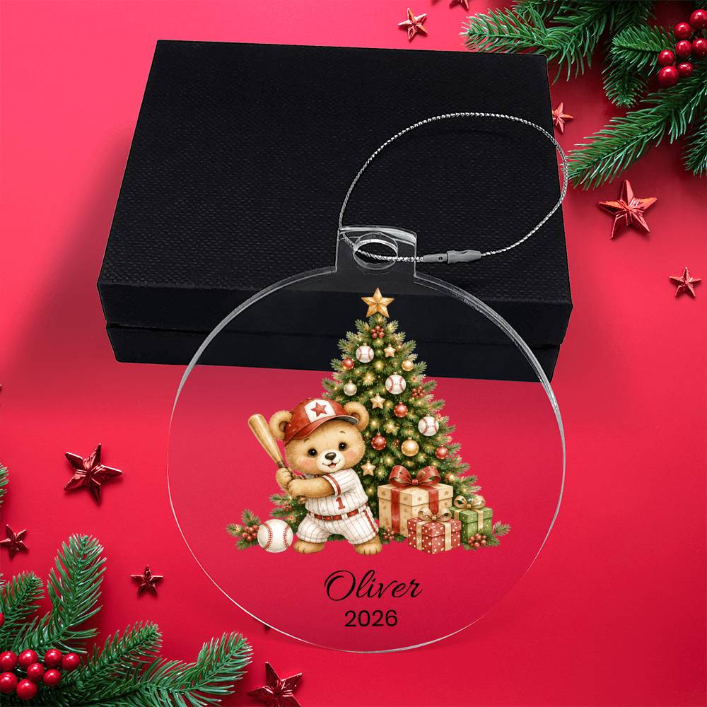 Baseball Bear Kids Christmas Ornament