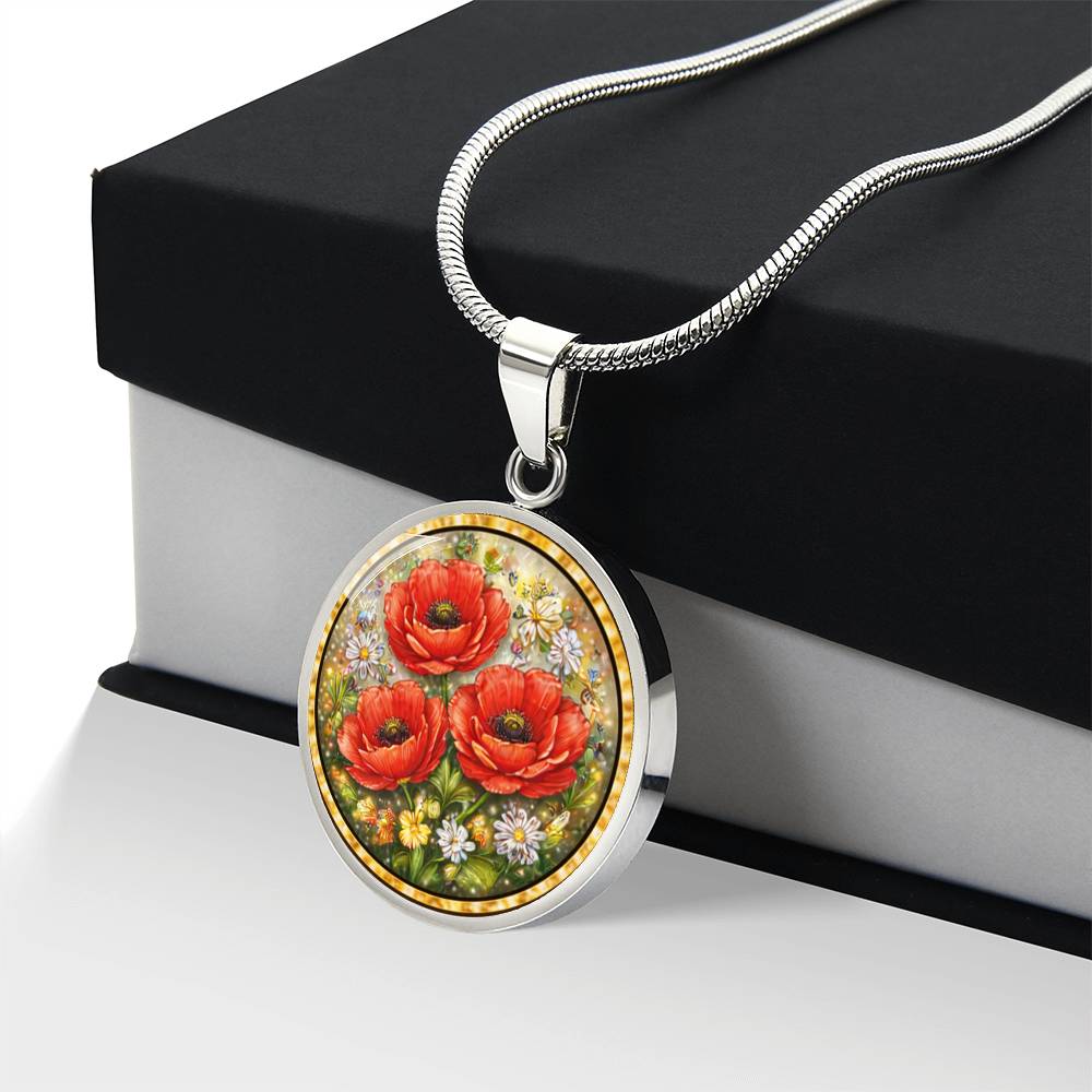 Red Poppy Flowers Personalized Engraved Necklace Bracelet or Keychain