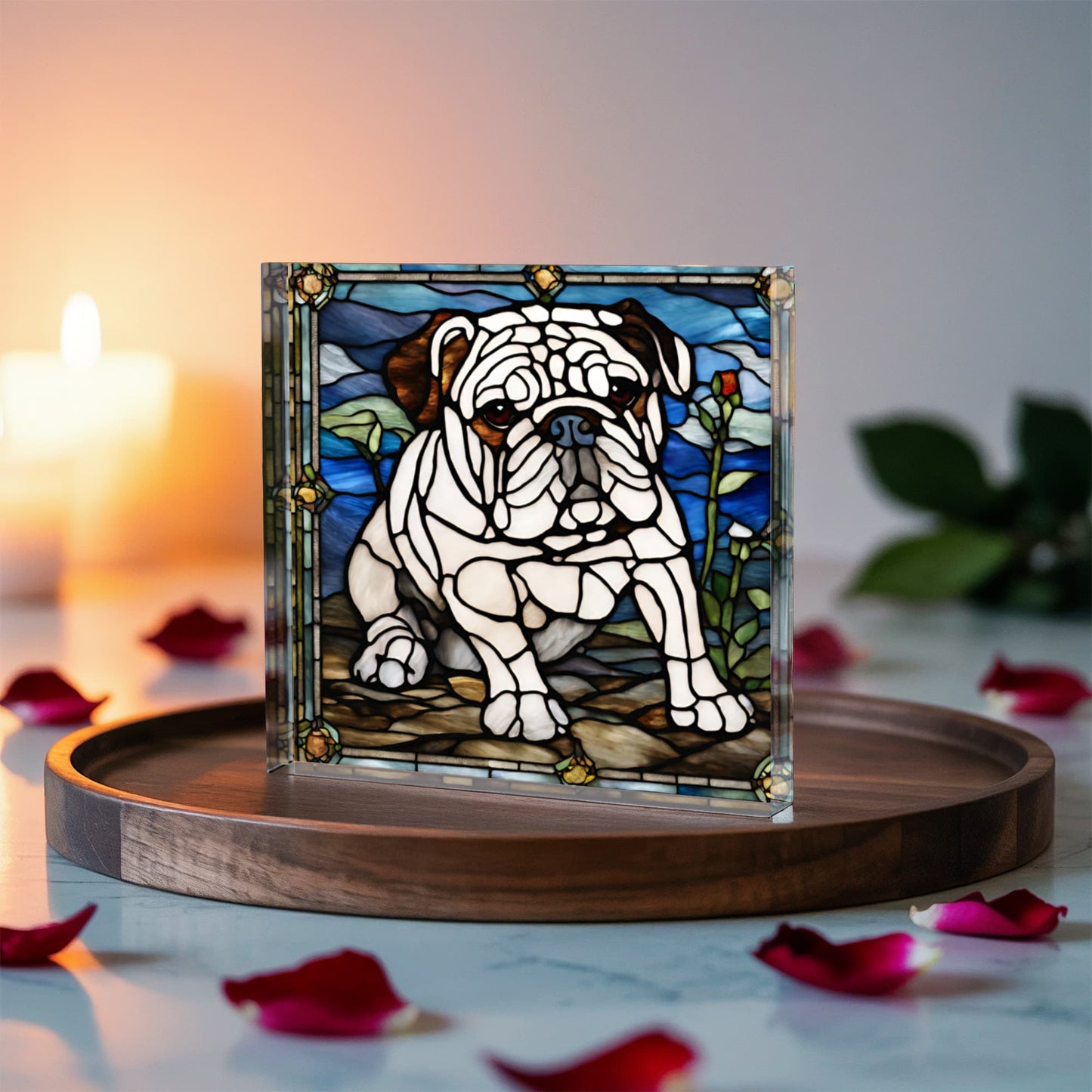 Bulldog Stained Glass Style Acrylic Decor