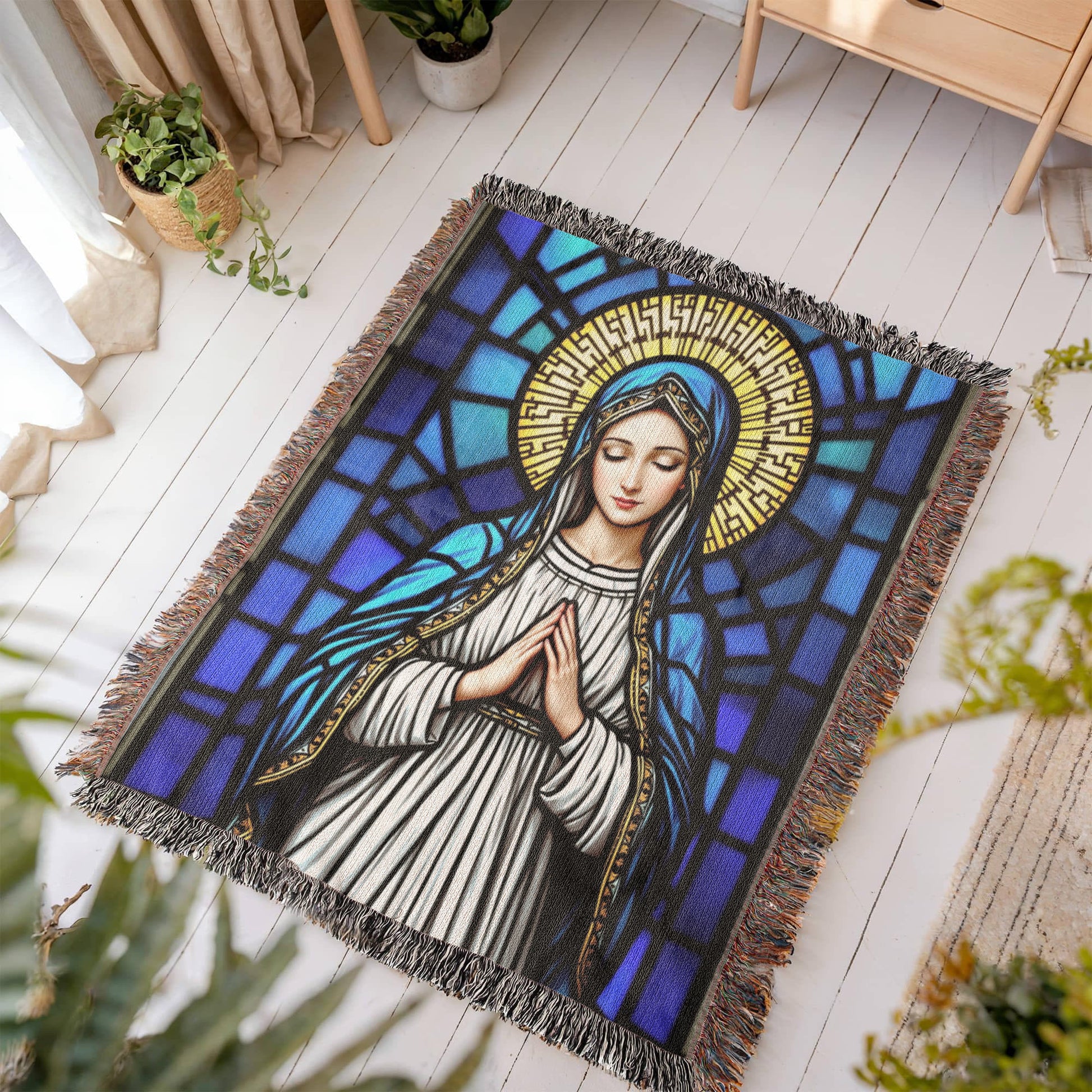 Mother Mary Woven Cotton Throw Blanket-[Heartfelt Family Gift]