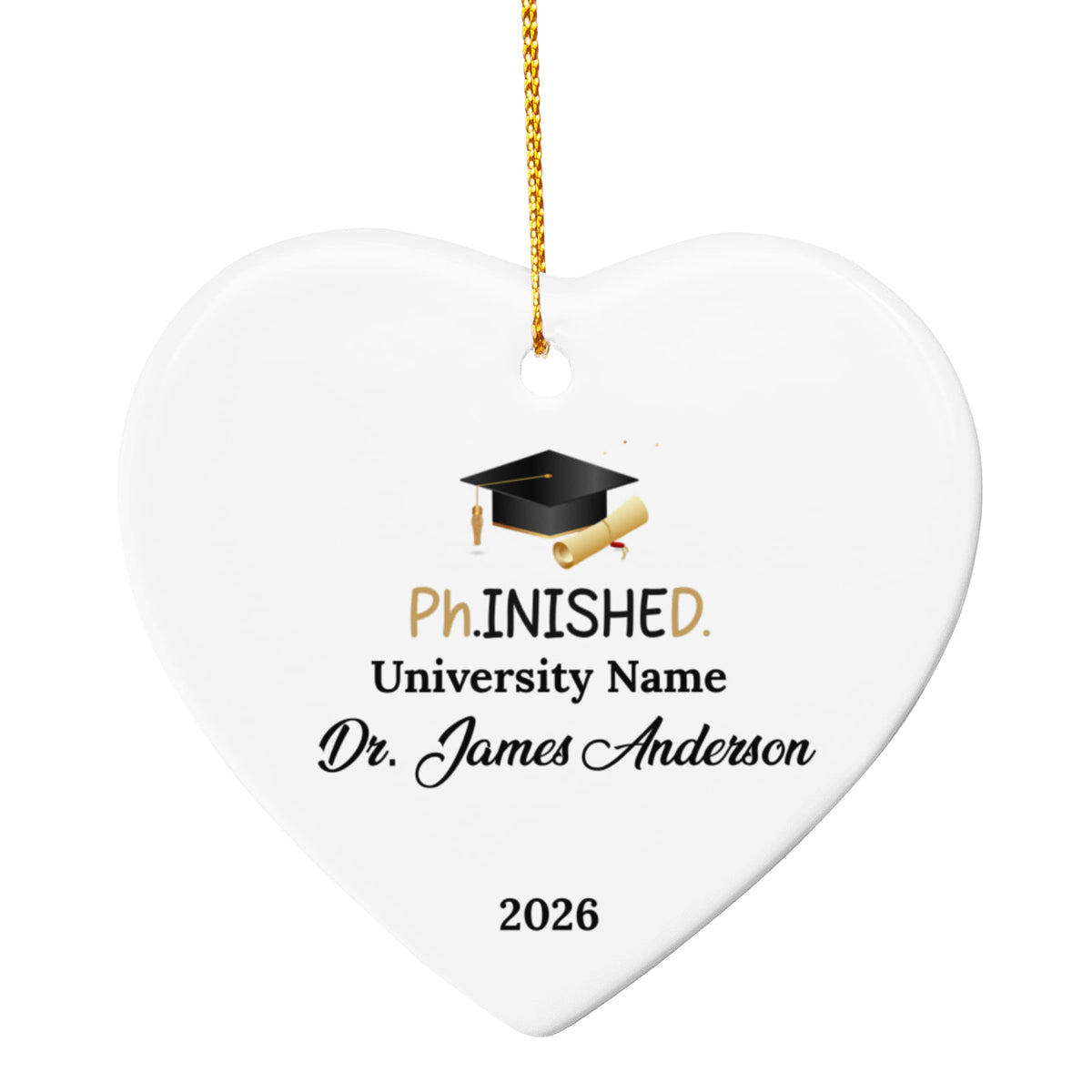 Phd Doctorate Degree Ceramic Heart Ornament