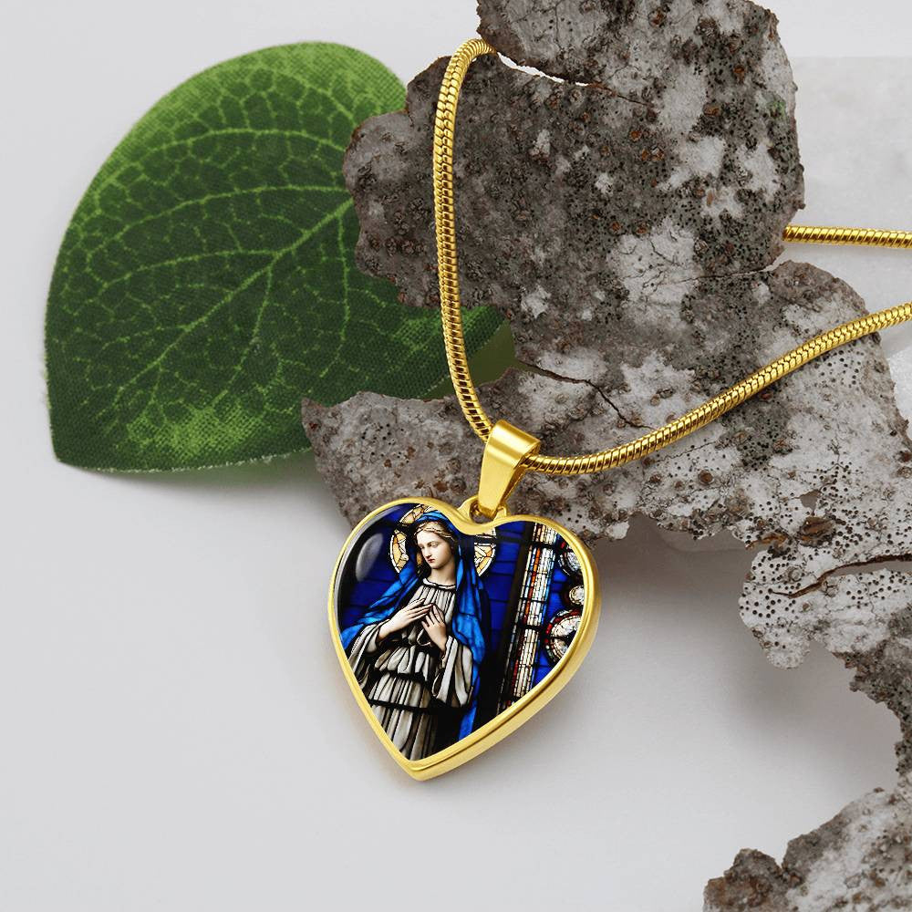 Mother Mary Heart Necklace with Engraving-[Heartfelt Family Gift]