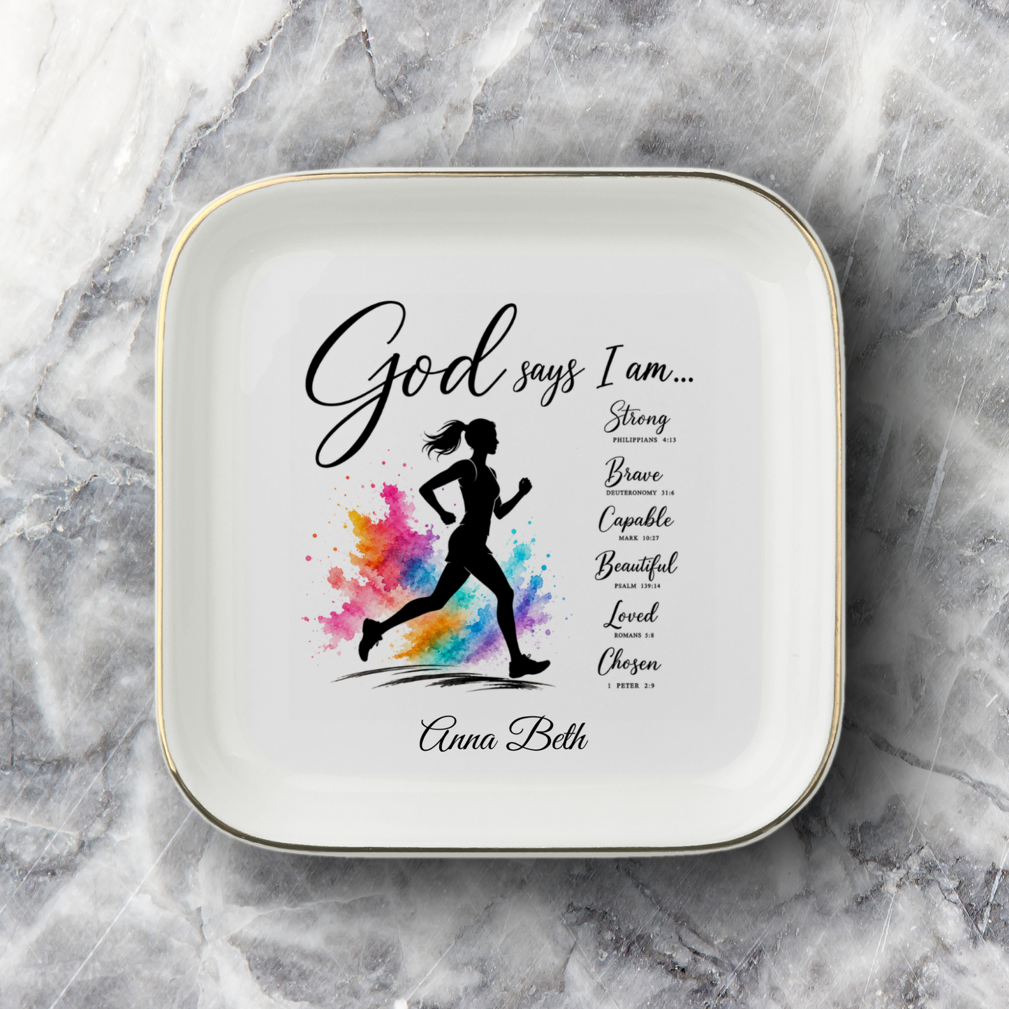 Running Christian Jewelry Dish, Faith Gift for Runner