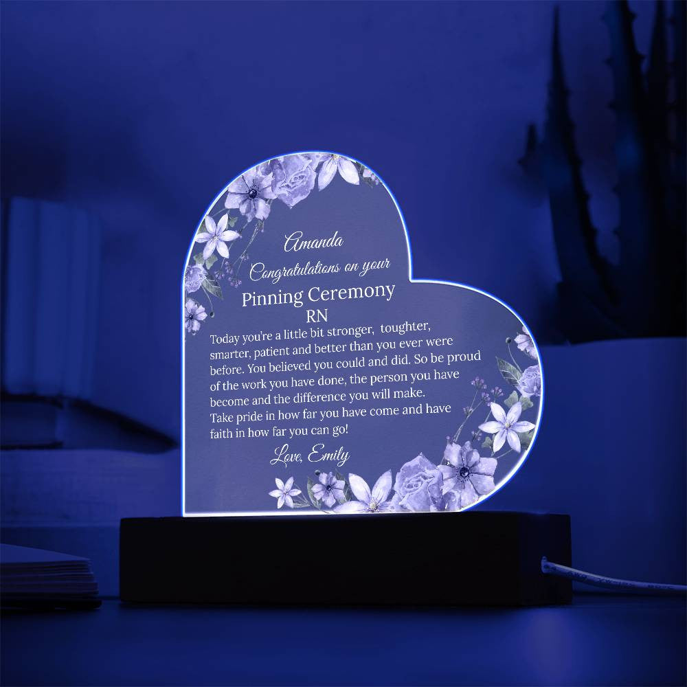 Personalized Pinning Ceremony Acrylic Heart Plaque