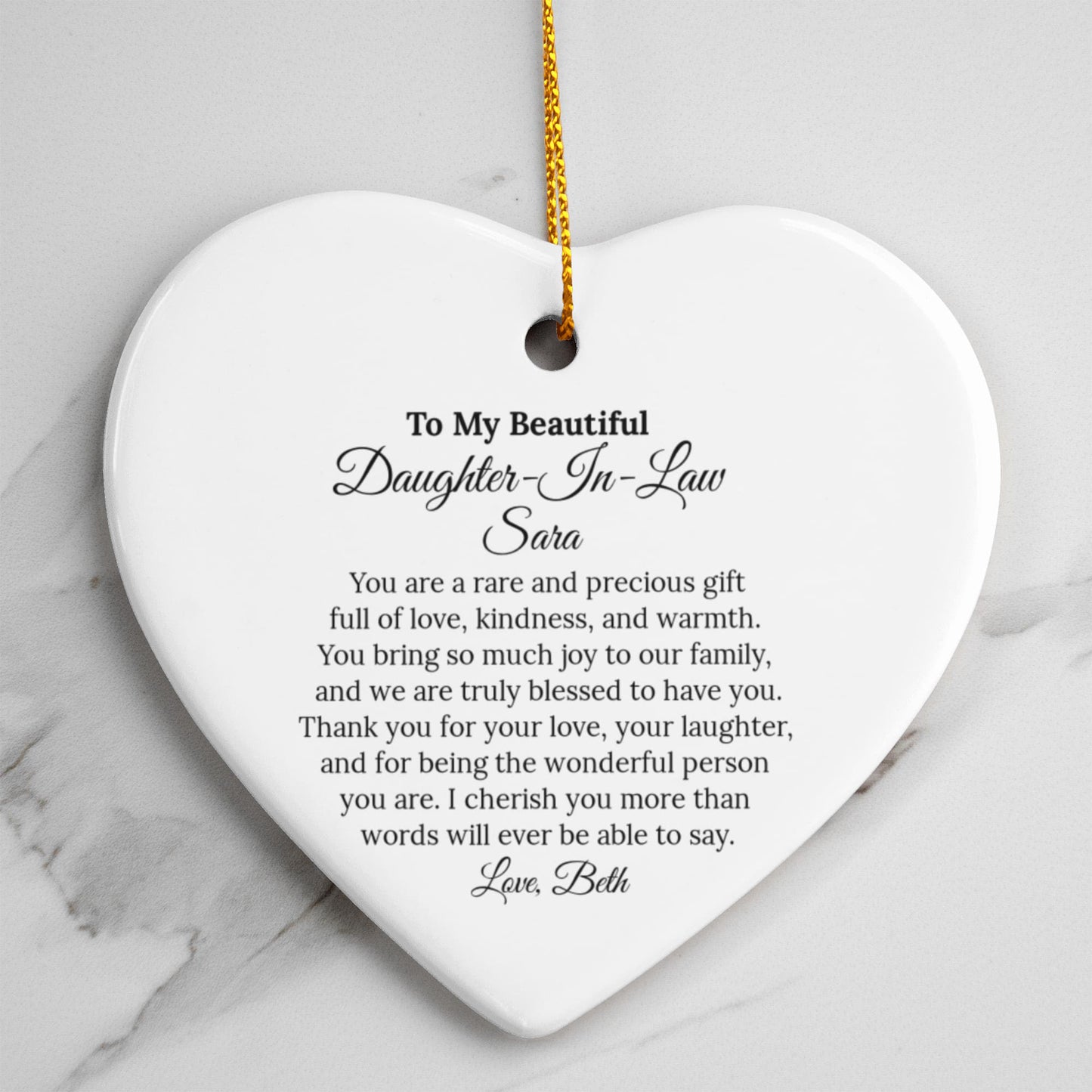 To My Daughter in Law Ceramic Heart Ornament