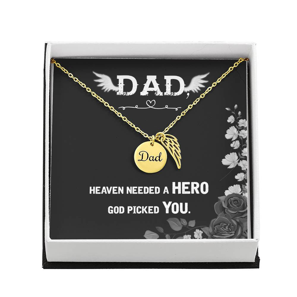 Dad Memorial Necklace Angel Wing Charm -Heaven needed a hero-[Heartfelt Family Gift]