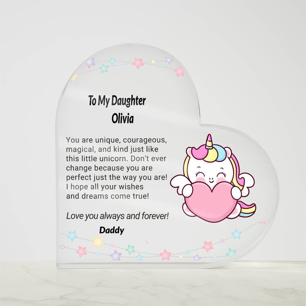 Daughter Unicorn Acrylic Heart Plaque-[Heartfelt Family Gift]