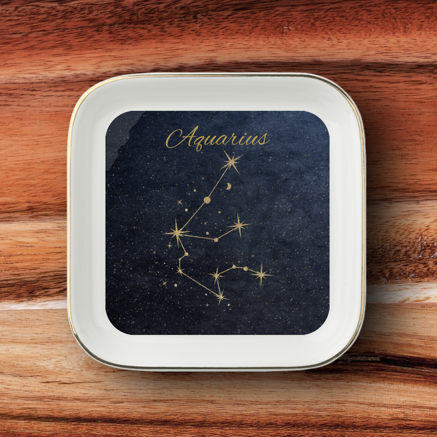 Aquarius Jewelry Dish, Zodiac Constellation Ring Holder, Astrology Trinket Tray, Celestial Gold Star Catchall,