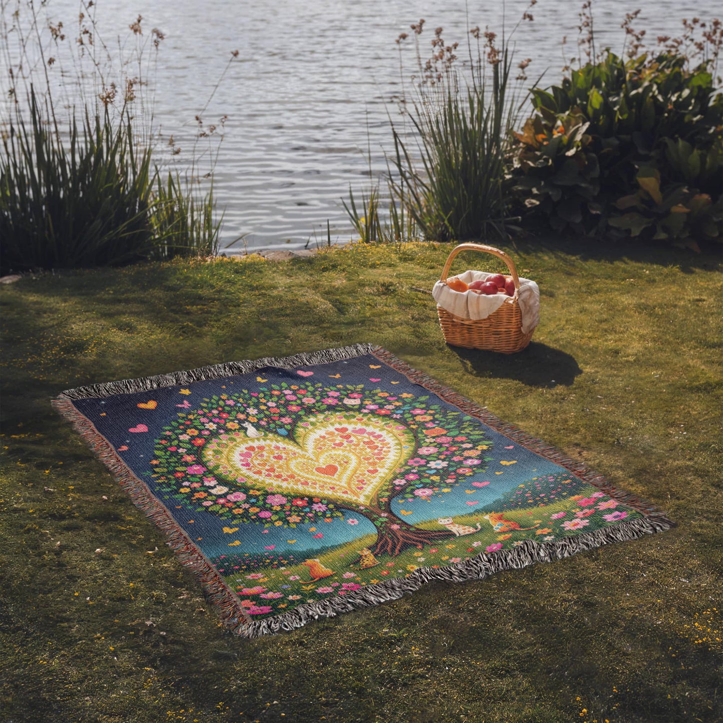 Cat Tree of Life Woven Cotton Throw Blanket-[Heartfelt Family Gift]