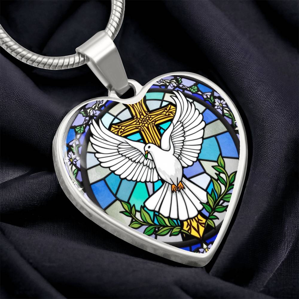 Hol Cross and Dove Engraved Pendant Necklace