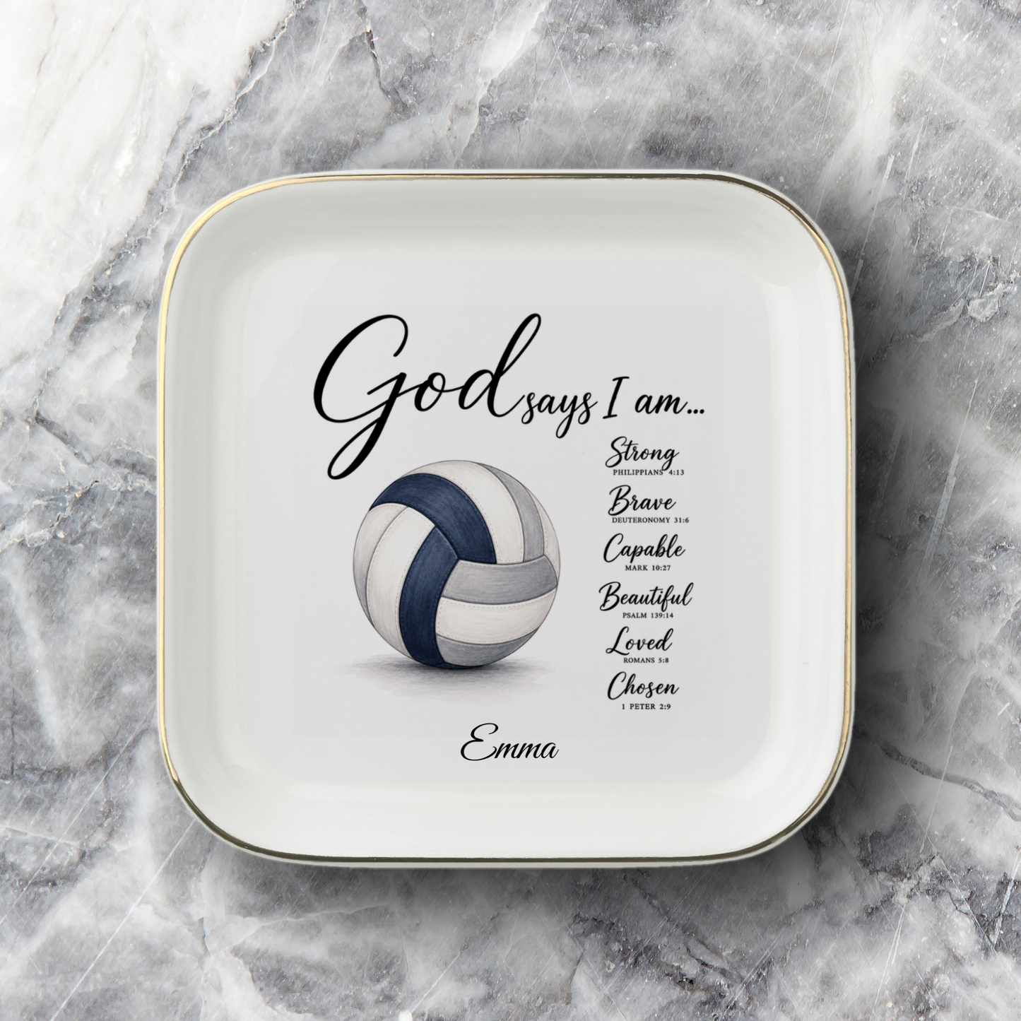Christian Volleyball Jewelry Dish, Faith Gift for Volleyball Player, God Says I Am Trinket Tray, Inspirational Athlete Keepsake Gift