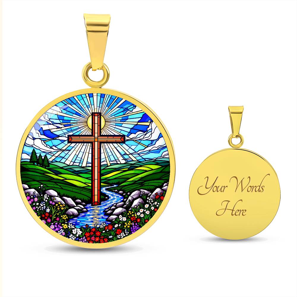 Cross Faux Stain Glass Pendant Necklace