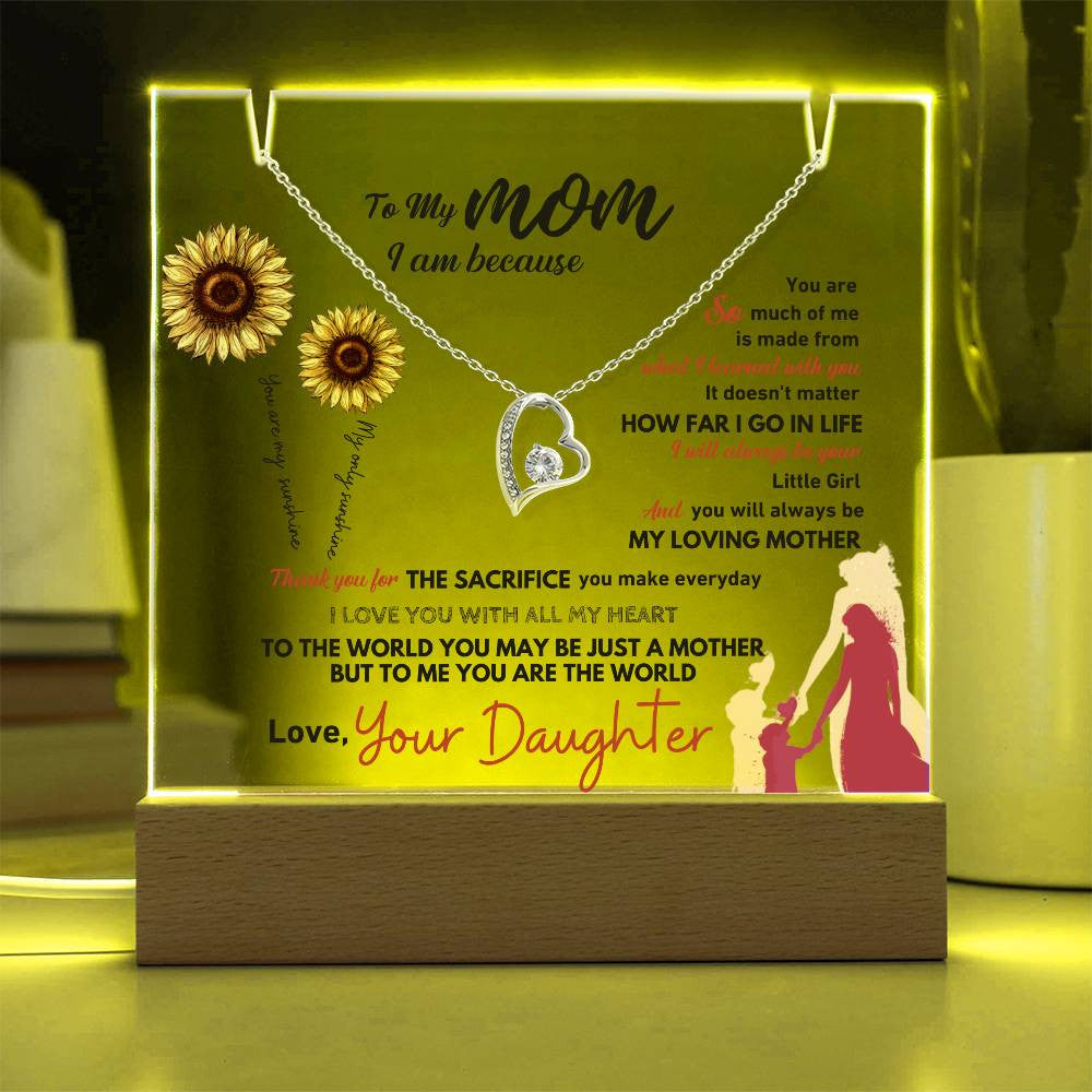 Mom  LED Acrylic Heart Necklace & Plaque Gift Set-[Heartfelt Family Gift]
