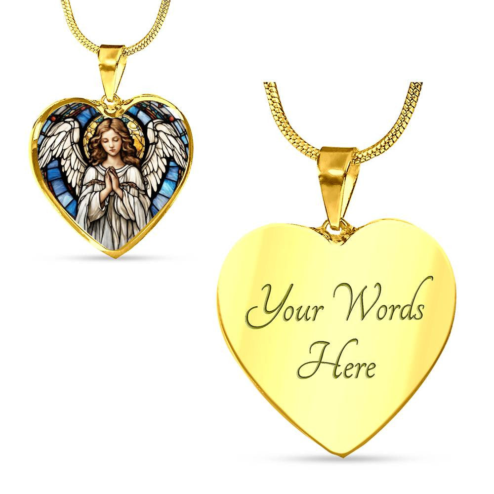 Guardian Angel Heart Necklace with Engraving-[Heartfelt Family Gift]