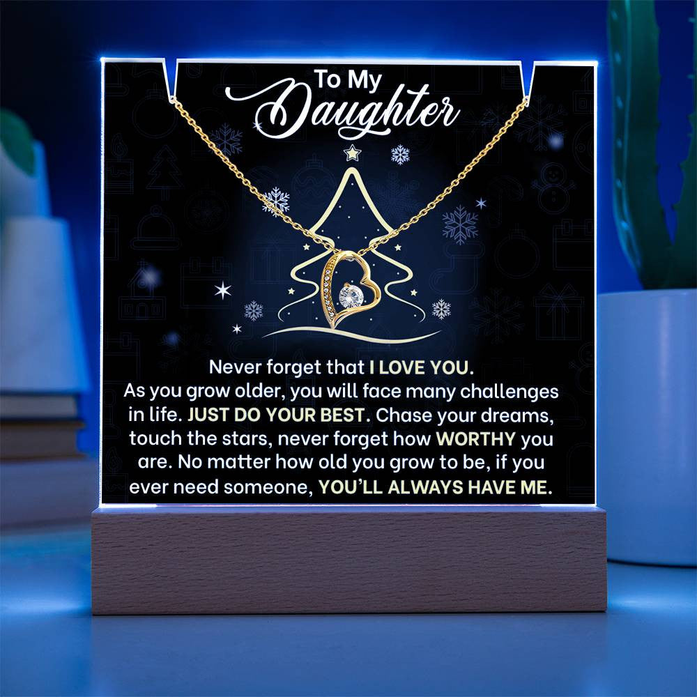 Daughter Christmas LED Acrylic Heart Necklace & Plaque-[Heartfelt Family Gift]