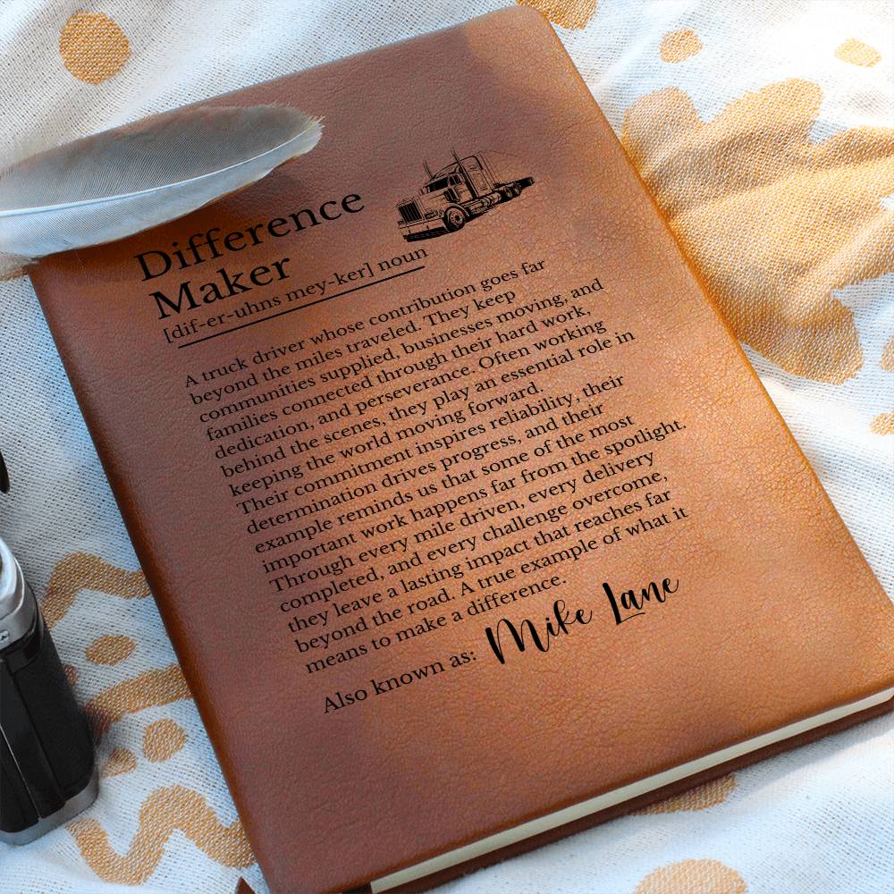 Truck Driver Journal, Vegan Leather Notebook, Personalized Gift for Truckers, Travel Diary