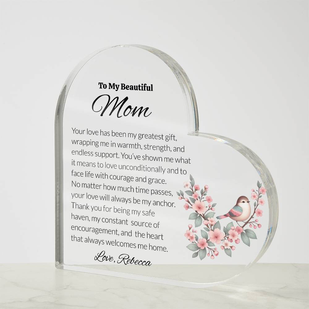 Mom Acrylic Heart Plaque