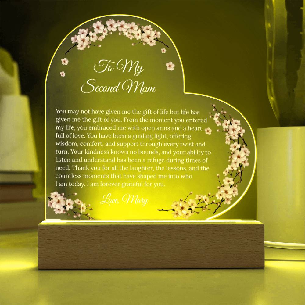 Personalized Second Mom Acrylic Heart Plaque
