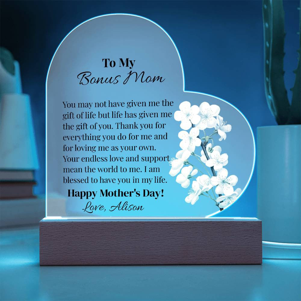 To My Bonus Mom Acrylic Heart Plaque Gift